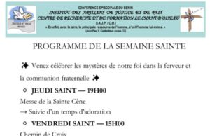Programme de la semaine sainte au Chant d’Oiseau.