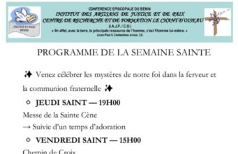 Programme de la semaine sainte au Chant d’Oiseau.